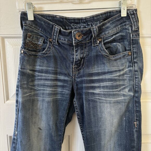 Cowgirl Tuff Womens Bootcut Jeans 26/33 Blue Don't Fence Me In Western Cowgirl - Picture 3 of 15